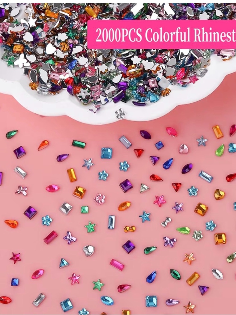 Colorful Rhinestones Nail Charms Multi Shape 3D Geometric - 2000Pcs